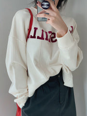 Casual Asymmetric Lapel Split-Joint Letter Print Sweatshirt