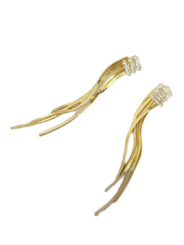 Geometric Rhine Stones Tasseled Drop Earrings