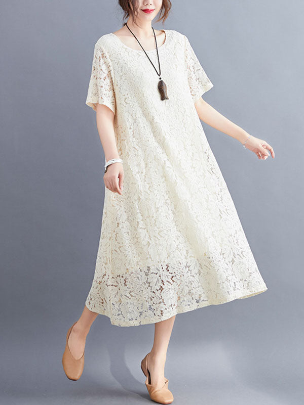 Embroidered Hollow Solid Dress