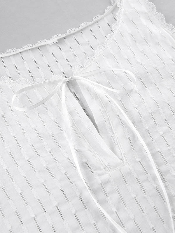 Solid Color Split-side Tied Loose Sleeveless V-neck Mini Dresses