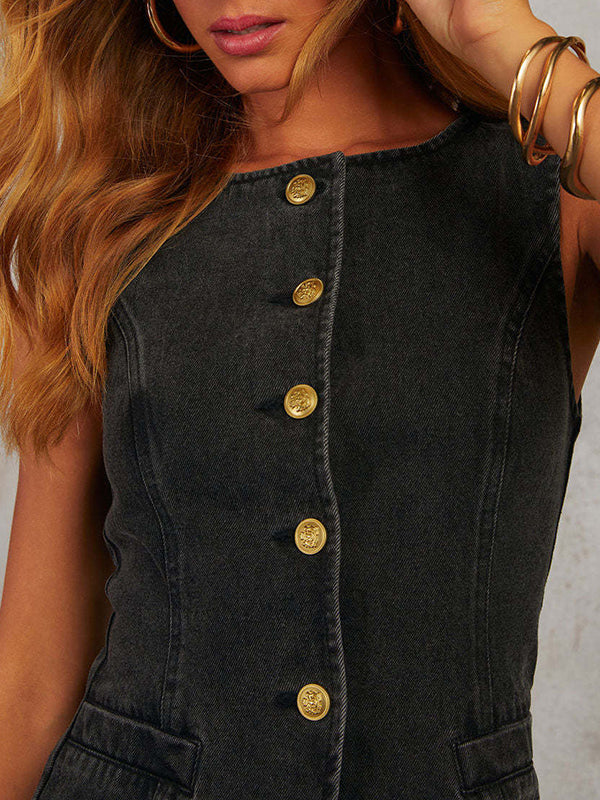 Split-Joint Sleeveless Round-neck Vest Top