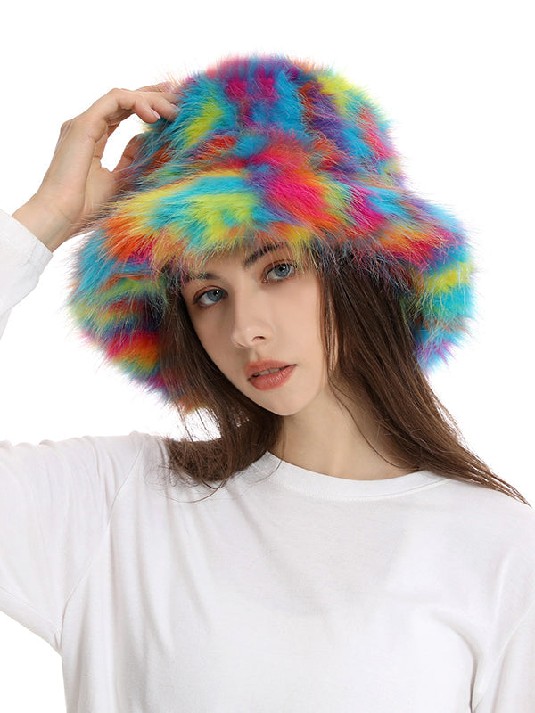 Adjustable Contrast Color Keep Warm Velvet Bucket Hat
