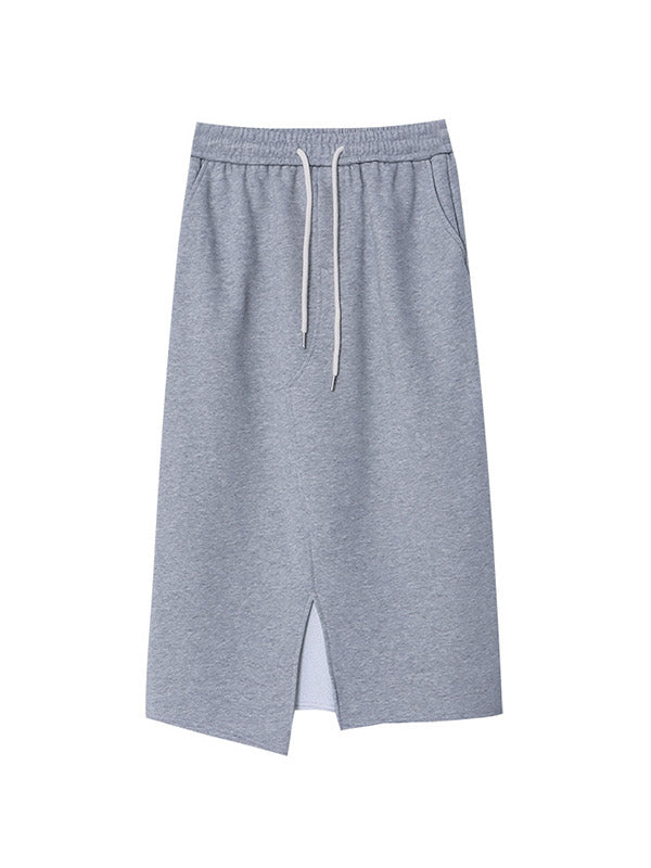 Asymmetric Drawstring Split-Front A-Line Skirts Bottoms