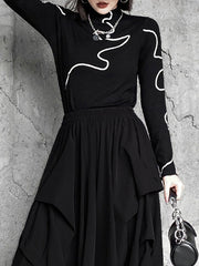 Printed Long Sleeves Skinny Mock Neck T-Shirts Tops