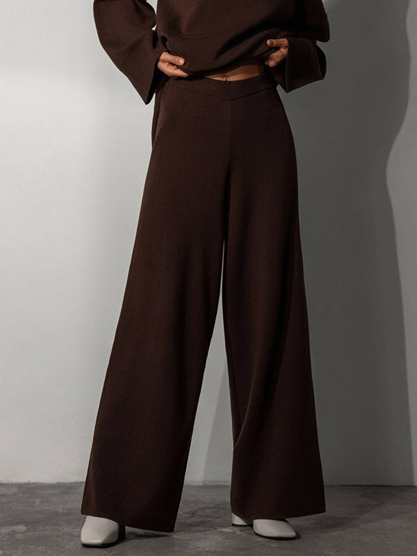 Casual Solid Color Irregularity High-Neck Sweater& Wide Leg Pants Suits