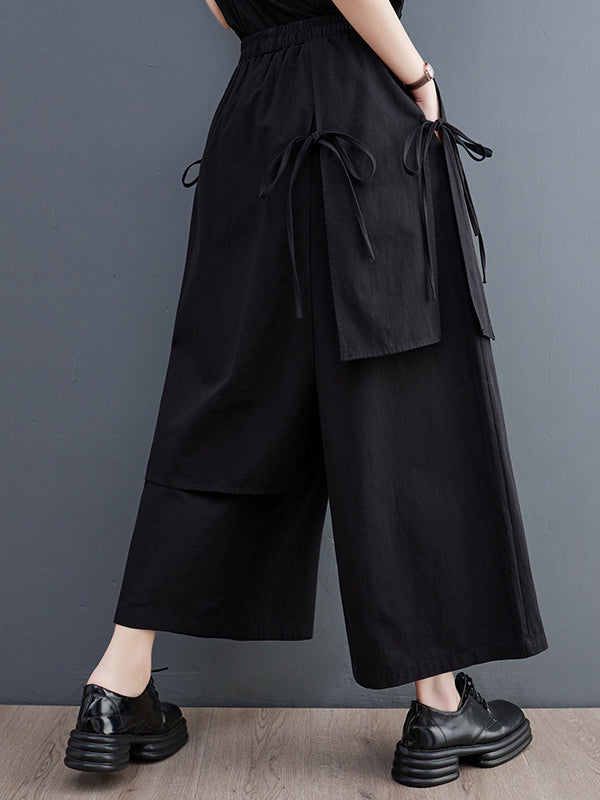Solid Color Split-Joint Ninth Pants Wide Leg Casual Pants Bottoms