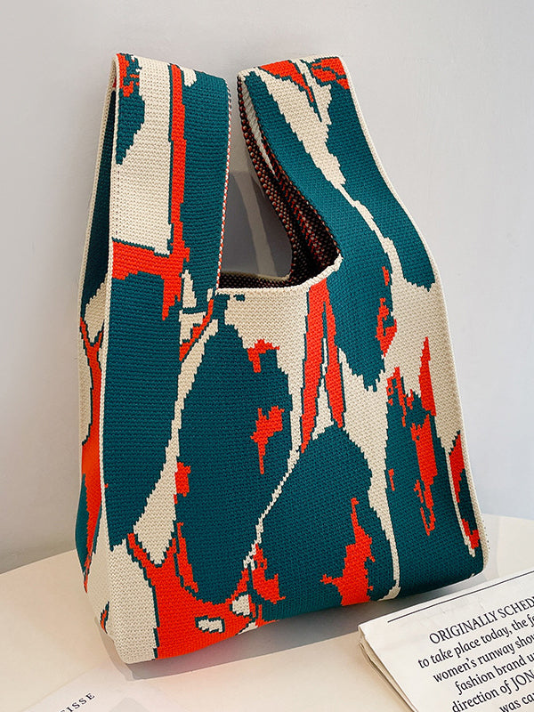 Contrast Color Woven Handbag Bags