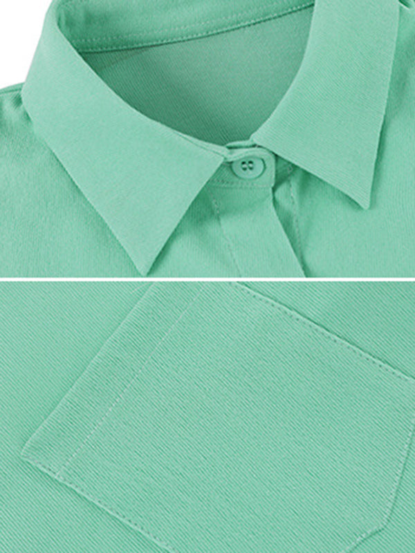 Solid Color Split-Joint Long Sleeves Loose Lapel Blouses
