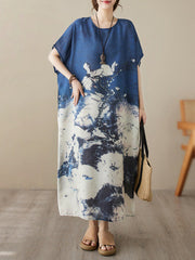 Printed Loose Short Sleeves Round-neck Maxi Dresses