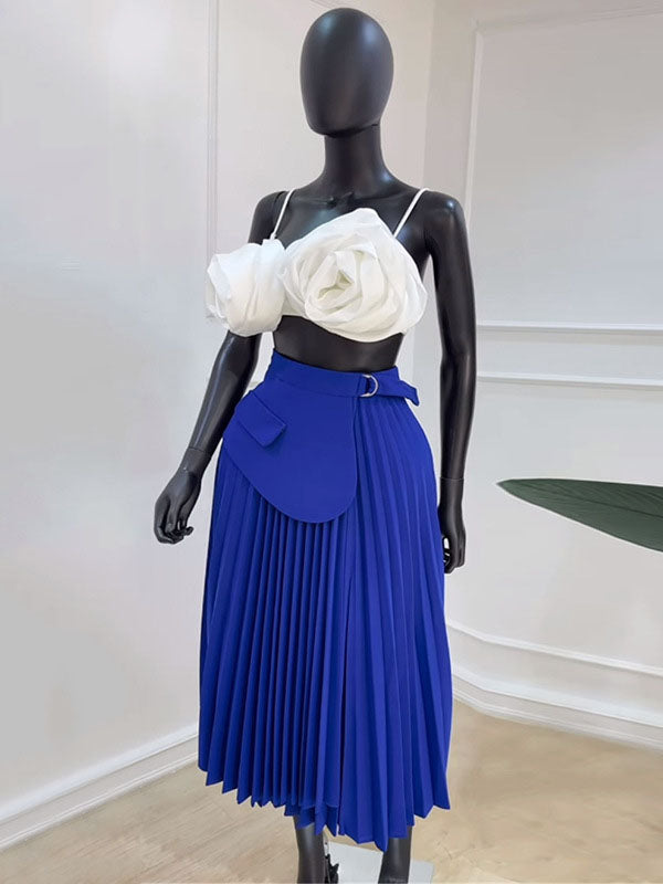 Asymmetric Pleated Solid Color Split-Joint A-Line High Waisted Skirts Bottoms