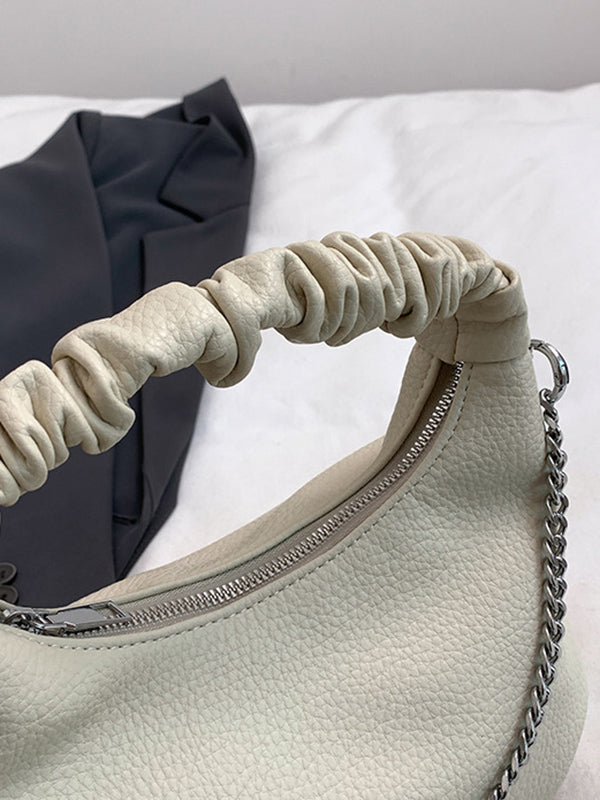 Chains Pleated Solid Color Zipper Handbags Crossbody Bags