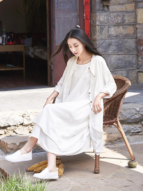 Soft White Ramie Cotton Linen Cover-up Cardigan