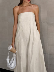 Elasticity Pockets Solid Color Zipper A-Line Loose Tube Maxi Dresses