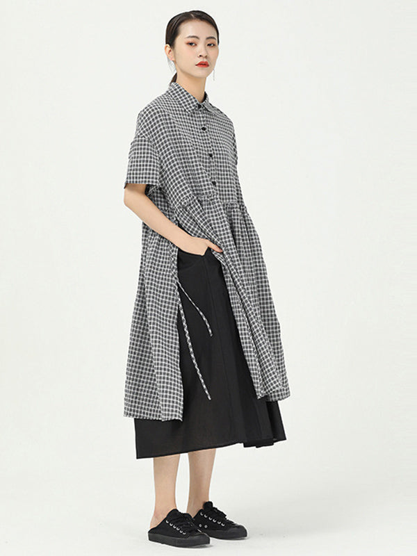 Loose Split-Side False-Two Cropped Midi Dress