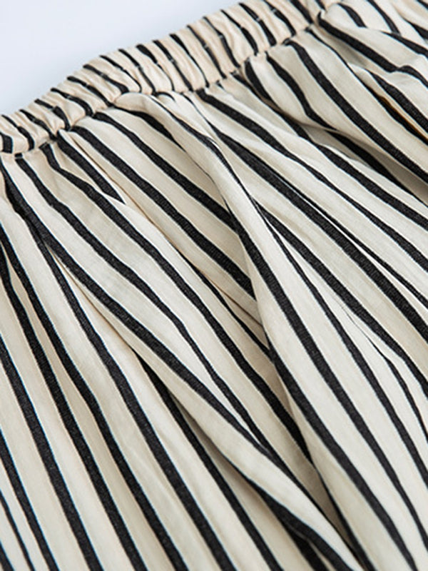 Split-Joint Striped High Waisted Loose Trousers Pants
