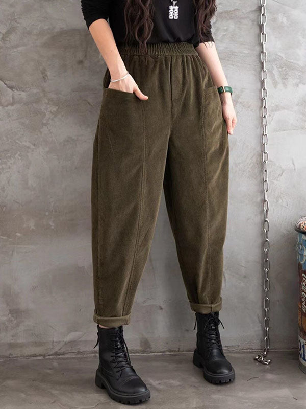Elasticity Pockets Solid Color Loose Half Pants