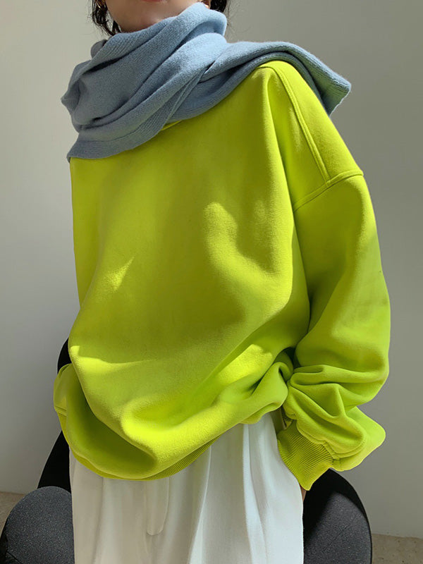 Stylish Fluorescent Green&Black Loose Casual Round-Neck Sweatshirt