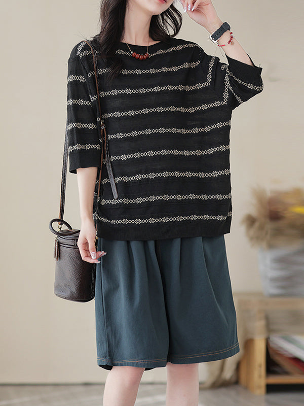 Printed Half Sleeves Loose Round-neck T-Shirts Tops
