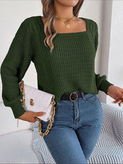 Solid Color Long Sleeves Loose Square-Neck Sweater Tops Pullovers