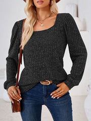 Solid Color Long Sleeves Loose Square-Neck T-Shirts Tops