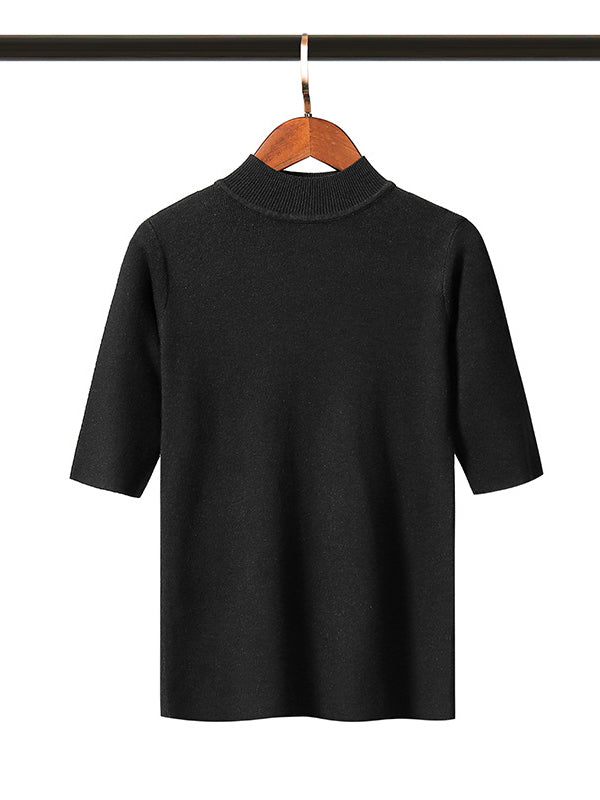15 Colors Knitting Solid Color High-Neck Short Sleeves Pullover