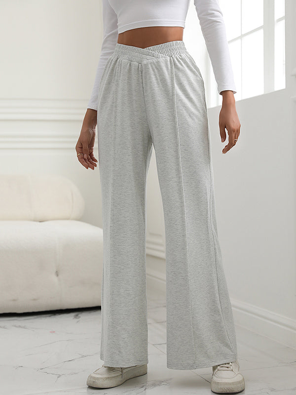 Elasticity Solid Color High Waisted Wide Leg Trousers Pants