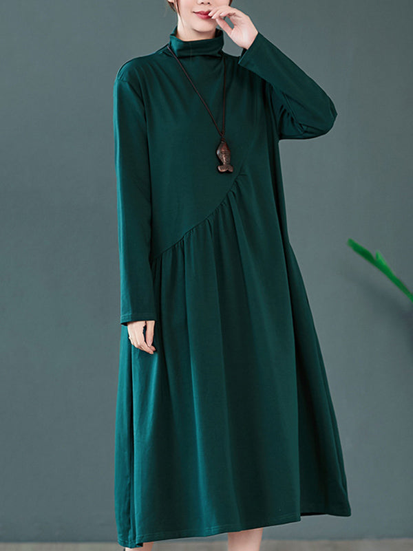 Original Solid High-Neck Knitting Dress