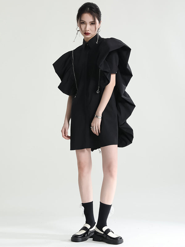 Original Solid Color Detachable Falbala Black Mini Dress