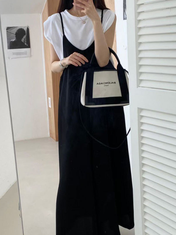 Solid Color Wide Leg Spaghetti-Neck Overalls