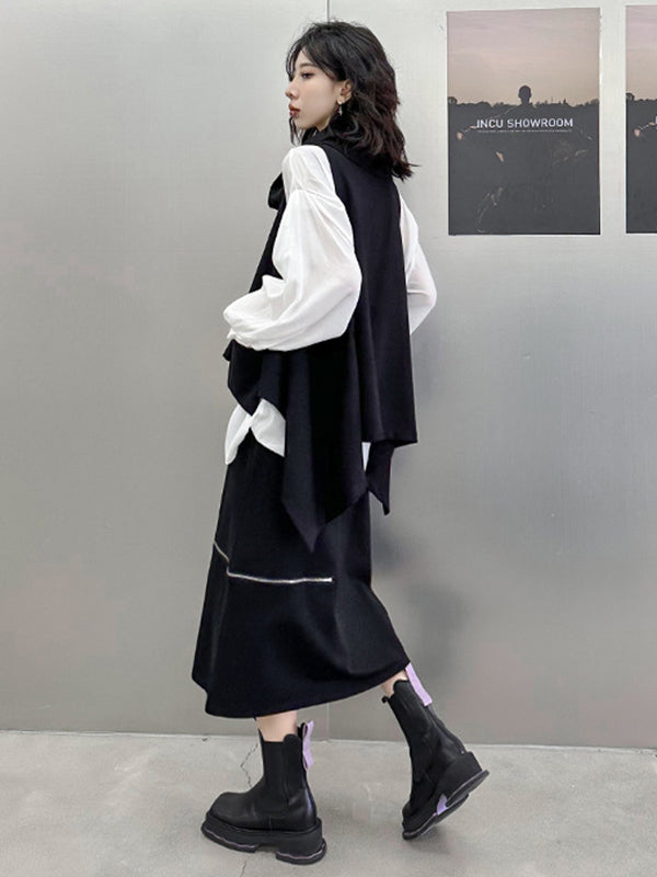 Pockets Solid Color Irregularity Loose Heaps Collar Vest Top T-Shirts