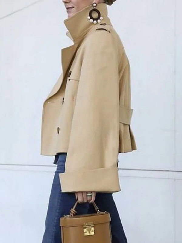 Loose Buttoned Pockets Solid Color Notched Collar Trench Coats