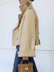 Loose Buttoned Pockets Solid Color Notched Collar Trench Coats