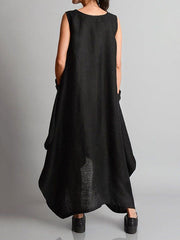 Irregular Clipping Sleeveless Solid Color Round-Neck Maxi Dresses
