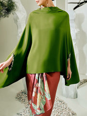Rhine Stones Solid Color Batwing Sleeves Long Sleeves Mock Neck T-Shirts Tops