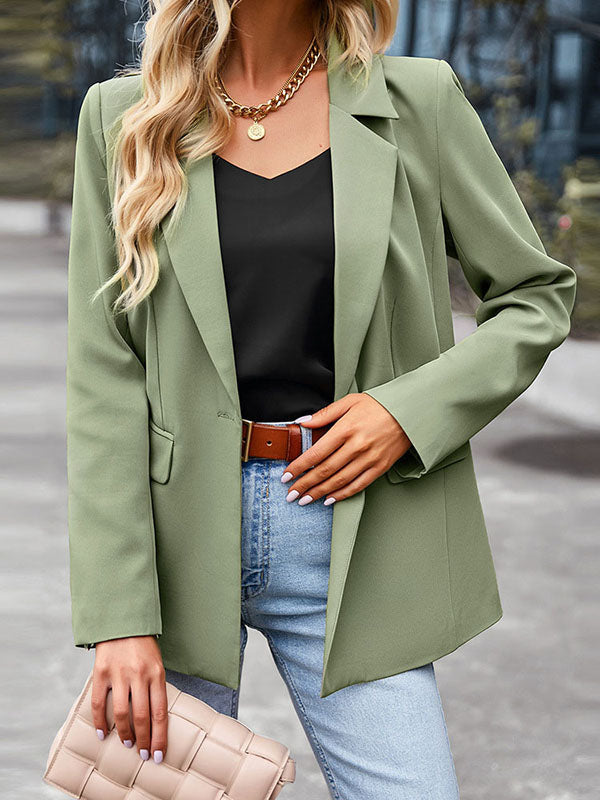 Solid Color Split-Joint Long Sleeves Loose Lapel Outerwear Blazer