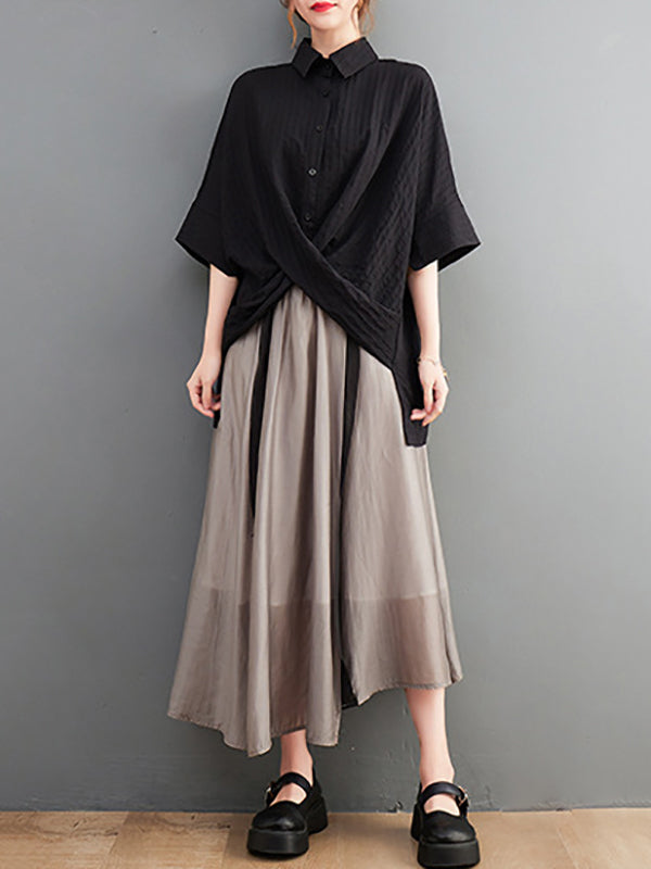 Original Simple Casual Loose Solid Color Cross Blouse