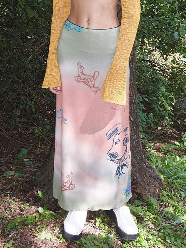 Animal Printed Gradient Split-Joint Bodycon Skirts Bottoms