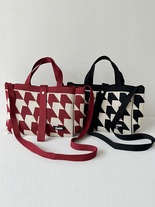 Contrast Color Split-Joint Woven Handbags Bags
