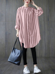 Buttoned Striped Long Sleeves Loose Blouses&Shirts Tops