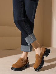 Belt Buckle Round-Toe Shallow Cut Split-Joint Platform Shoes Mary Janes