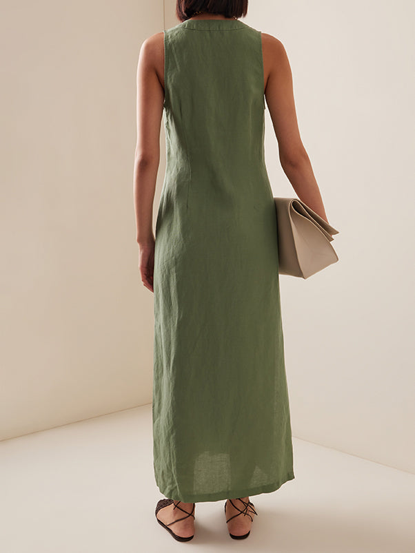 Split-Joint Split-side Loose Sleeveless V-neck Shirt Dress Midi Dresses