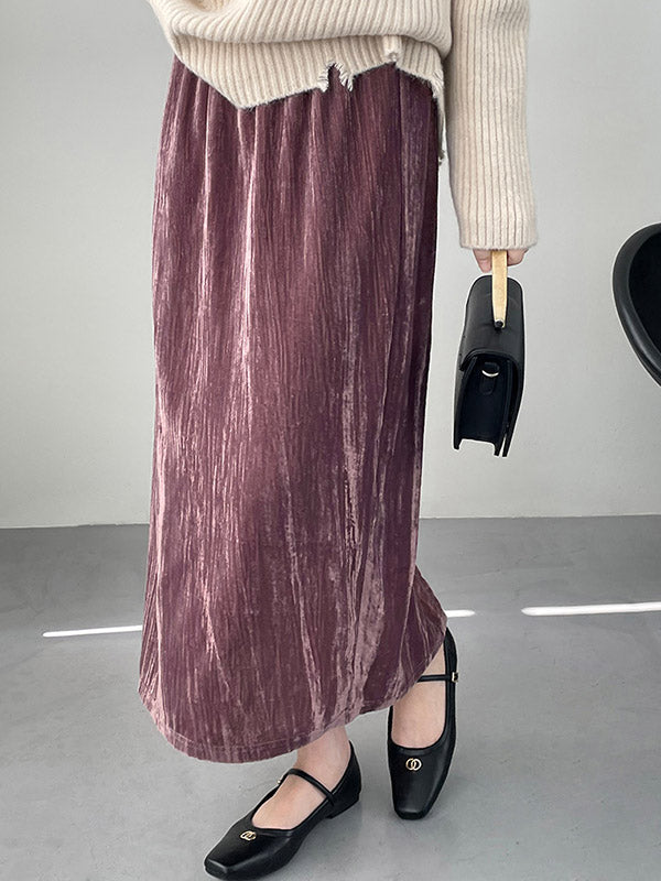 Elasticity Solid Color Split-Back High Waisted H-Line Skirts