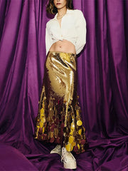 Sequined Shiny A-Line High Waisted Skirts Bottoms