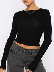 Solid Color Long Sleeves Skinny Round-Neck T-Shirts