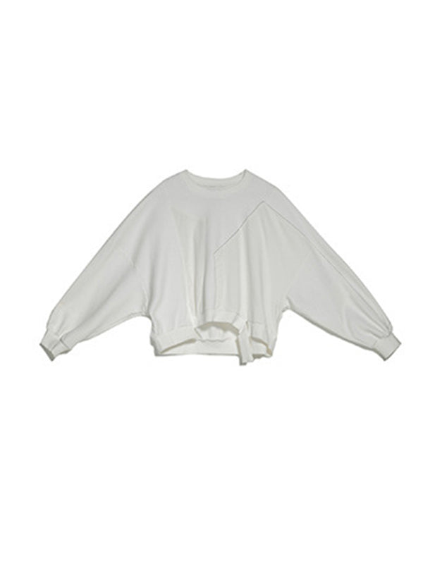 Batwing Sleeves Irregularity Solid Color Round-Neck Sweatshirt Tops