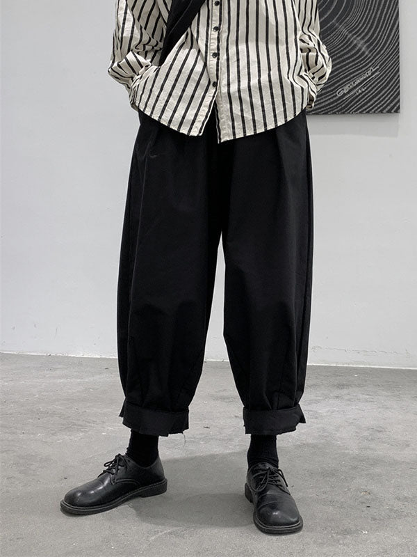 Elasticity High-Waisted Pleated Solid Color Split-Joint Harem Pants Loose Trousers Pants