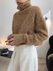 Stylish Solid High-Neck Wool-Blend Sweater