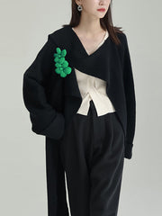 Asymmetric Three-Dimensional Flower High-Low Long Sleeves Round-Neck Cardigan Tops