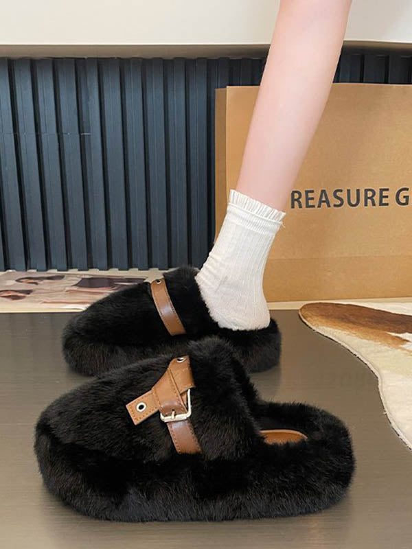 Buckle Round-Toe Split-Joint Slippers Platform Shoes
