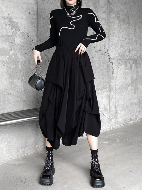 Irregularity Wide Leg Solid Color Elastic Waist Cropped Pants